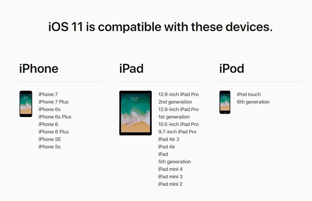 Danh sách các thiết bị được nâng cấp IOS 11