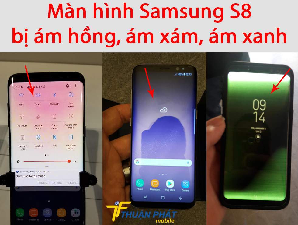 Màn hình Samsung S8 bị ám hồng, ám xám, ám xanh