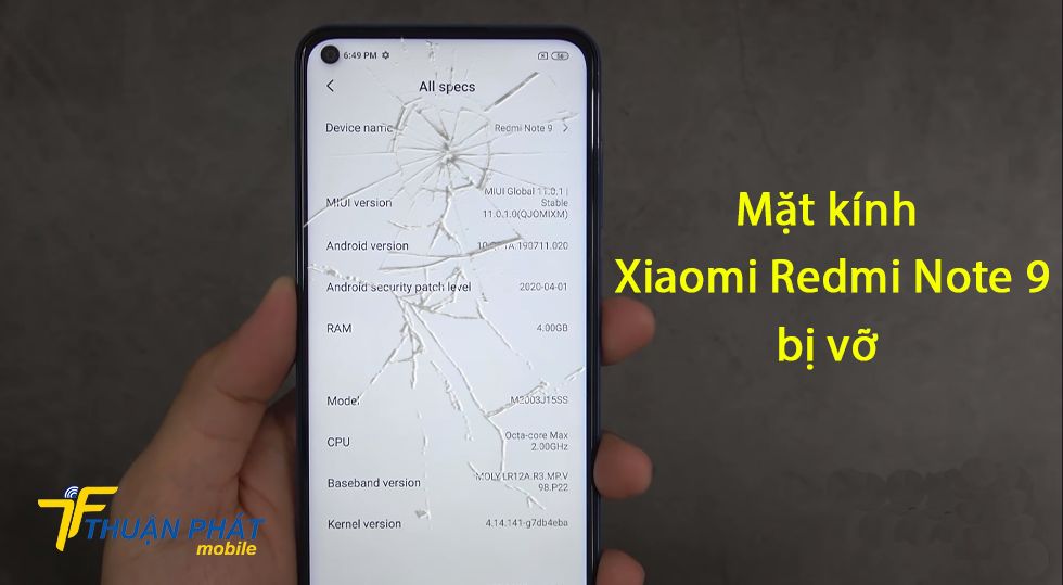 Mặt kính Xiaomi Redmi Note 9 bị vỡ