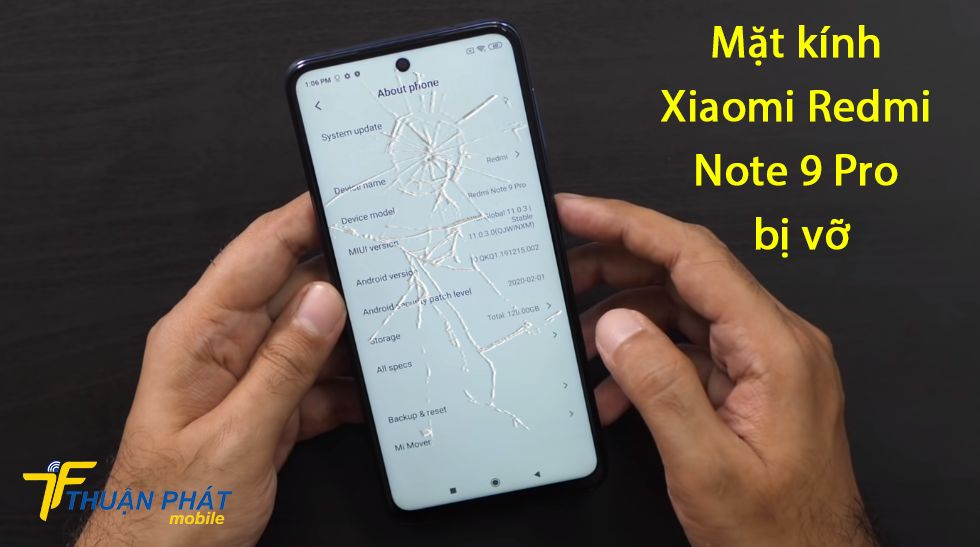 Mặt kính Xiaomi Redmi Note 9 bị vỡ