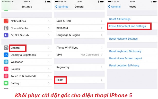 reset iphone 5 bi do cam ung