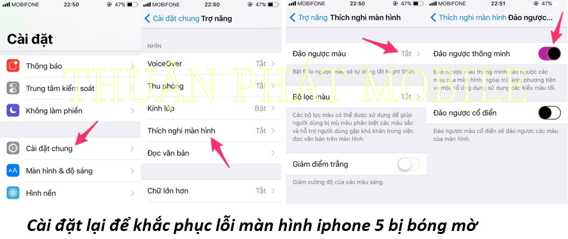 sua man hinh iphone 5 bi bong mo