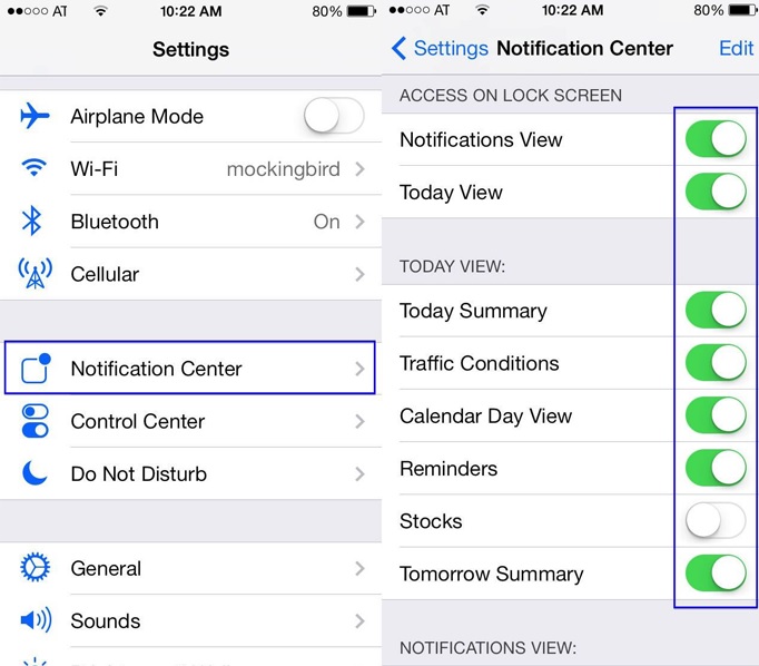 iphone 7 nhanh het pin notification center settings